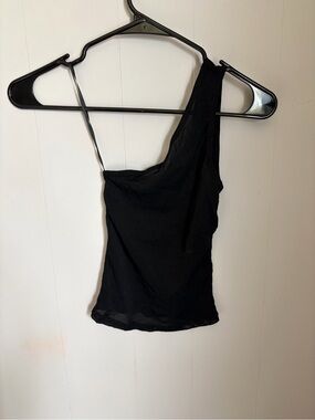 Khy Black One-Shoulder Mesh Tank Top
